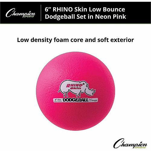 Champion Sports Rhino Skin Low Bounce Dodgeball Set 6.30" - Low Density Foam - Neon Pink - 6 / Set (RXD6NPSET)