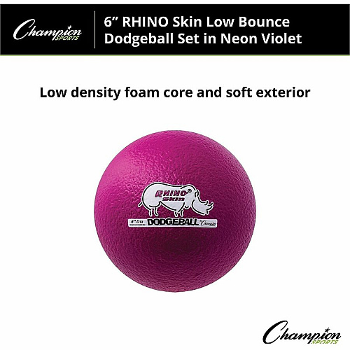 Champion Sports Rhino Skin Low Bounce Dodgeball Set 6.30" - Low Density Foam - Neon Purple - 6 / Set (RXD6NVSET)