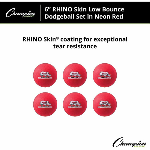 Champion Sports Rhino Skin Low Bounce Dodgeball Set 6.30" - Low Density Foam - Neon Red - 6 / Set (RXD6NRDSET)