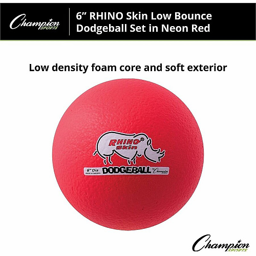 Champion Sports Rhino Skin Low Bounce Dodgeball Set 6.30" - Low Density Foam - Neon Red - 6 / Set (RXD6NRDSET)