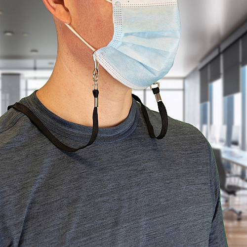 Advantus Face Mask Lanyard Adjustable - J-Hook Attachment - 30" Length - Black - 10 / Pack (76113)