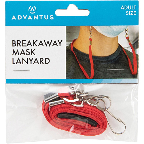 Advantus Face Mask Lanyard Adjustable - J-Hook Attachment - 30" Length - Red - 10 / Pack (76115)