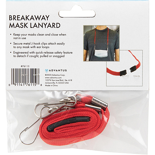 Advantus Face Mask Lanyard Adjustable - J-Hook Attachment - 30" Length - Red - 10 / Pack (76115)