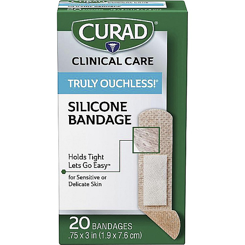 Curad Silicone Flexible Fabric Bandages 3" Width x 0.75" Length - Beige - Silicone, Fabric - 20 / Box (CUR5002V1)