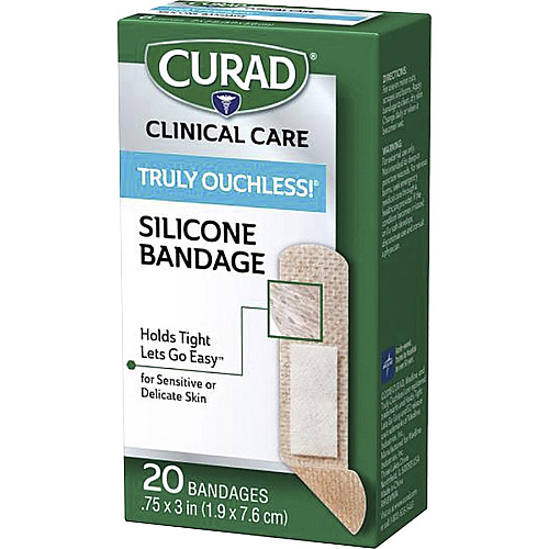 Curad Silicone Flexible Fabric Bandages 3" Width x 0.75" Length - Beige - Silicone, Fabric - 20 / Box (CUR5002V1)