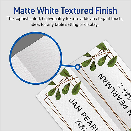 Avery&reg; Place Cards with Sure Feed 1 7/16" x 3 3/4" - Matte - Double-sided, Foldable, Heavyweight, Textured, Perforated, Print-to-the-edge, Printable - White - 6 Sheets - 1 Carton (05011)