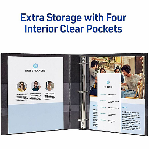 Avery&reg; One Touch Heavy-Duty View Binder 1/2" Binder Capacity - Letter - 8 1/2" x 11" Sheet Size - 135 Sheet Capacity - 45/64" Spine Width - 135 x 0.50" Ring - Fastener: Slant Ring - Pocket: 4, Internal - Polypropylene - Black - Adhesive, Archi (79381)