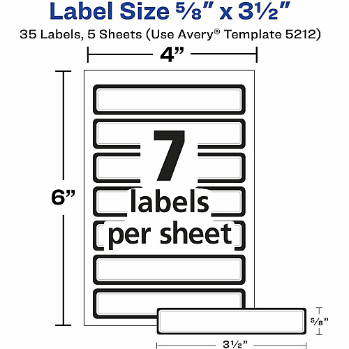 Avery&reg; Durable ID Labels 5/8" Widthss x 3 1/2" Length - Permanent Adhesive - Rectangle - Matte - White - Blue Border - Film - Water Resistant - 7 / Sheet - 5 Total Sheets - 630 Total Label(s) - 35/Pack - 18 / Carton (05212)