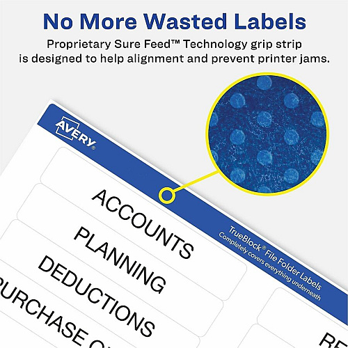 Avery&reg; TrueBlock File Folder Labels 2/3" Widthss x 3 7/16" Length - Permanent Adhesive - Rectangle - Laser, Inkjet - White - Paper - 30 / Sheet - 20 Total Sheets - 600 Total Label(s) - 150/Pack - 4 / Carton (08593)