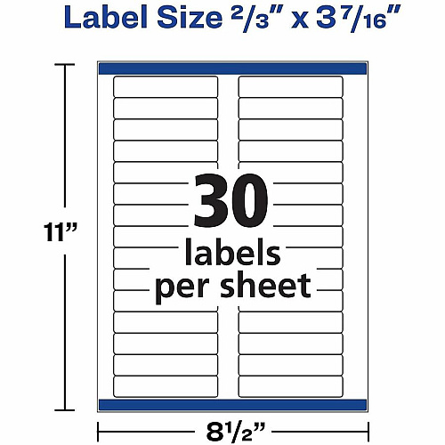 Avery&reg; TrueBlock File Folder Labels 2/3" Widthss x 3 7/16" Length - Permanent Adhesive - Rectangle - Laser, Inkjet - White - Paper - 30 / Sheet - 20 Total Sheets - 600 Total Label(s) - 150/Pack - 4 / Carton (08593)