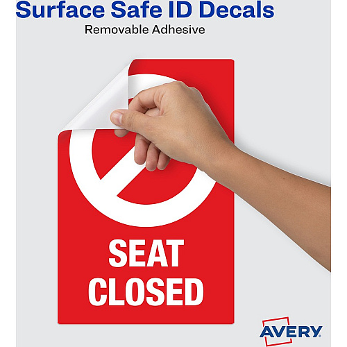 Avery&reg; Surface Safe SEAT CLOSED Chair Decals Print/Message "Seat Closed" - 4" Width x 6" Height - Rectangular Shape - Water Resistant, Pre-printed, Chemical Resistant, Abrasion Resistant, Tear Resistant, Durable, UV Resistant, Residue-free, Ea (83076)