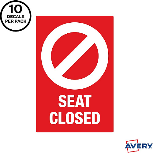 Avery&reg; Surface Safe SEAT CLOSED Chair Decals Print/Message "Seat Closed" - 4" Width x 6" Height - Rectangular Shape - Water Resistant, Pre-printed, Chemical Resistant, Abrasion Resistant, Tear Resistant, Durable, UV Resistant, Residue-free, Ea (83076)