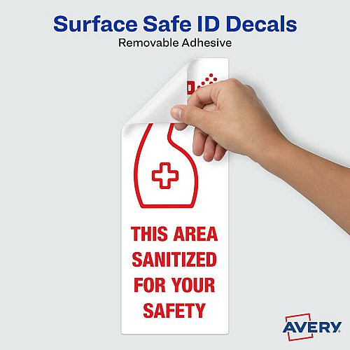Avery&reg; Surface Safe THIS AREA SANITIZED Decals Print/Message "This Area Sanitized" - Rectangular Shape - Water Resistant, Pre-printed, Chemical Resistant, Abrasion Resistant, Tear Resistant, Durable, UV Resistant, Residue-free, Easy Peel, Anti (83080)