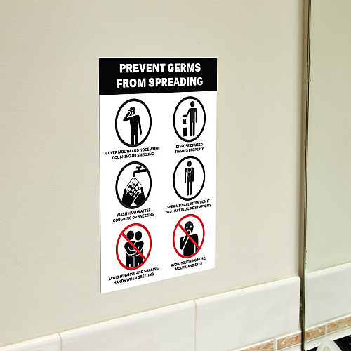 Avery&reg; Surface Safe PREVENT GERMS Wall Decals Print/Message "Prevents Germs from Spreading" - 7" Width x 10" Height - Rectangular Shape - Water Resistant, Pre-printed, Chemical Resistant, Abrasion Resistant, Tear Resistant, Durable, UV Resista (83174)