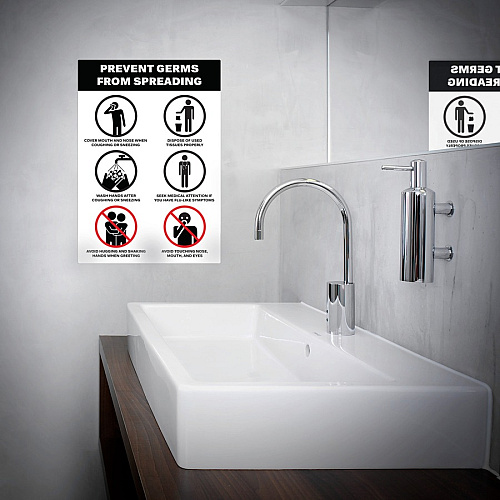 Avery&reg; Surface Safe PREVENT GERMS Wall Decals Print/Message "Prevents Germs from Spreading" - 7" Width x 10" Height - Rectangular Shape - Water Resistant, Pre-printed, Chemical Resistant, Abrasion Resistant, Tear Resistant, Durable, UV Resista (83174)