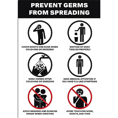 Avery&reg; Surface Safe PREVENT GERMS Wall Decals Print/Message "Prevents Germs from Spreading" - 7" Width x 10" Height - Rectangular Shape - Water Resistant, Pre-printed, Chemical Resistant, Abrasion Resistant, Tear Resistant, Durable, UV Resista (83174)