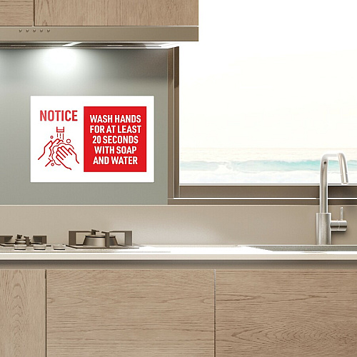 Avery&reg; Surface Safe NOTICE WASH HANDS Wall Decals Print/Message "Wash Hands for at Least 20 Seconds" - 7" Width x 10" Height - Rectangular Shape - Water Resistant, Pre-printed, Chemical Resistant, Abrasion Resistant, Tear Resistant, Durable, U (83175)