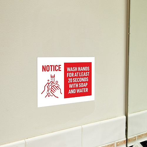 Avery&reg; Surface Safe NOTICE WASH HANDS Wall Decals Print/Message "Wash Hands for at Least 20 Seconds" - 7" Width x 10" Height - Rectangular Shape - Water Resistant, Pre-printed, Chemical Resistant, Abrasion Resistant, Tear Resistant, Durable, U (83175)