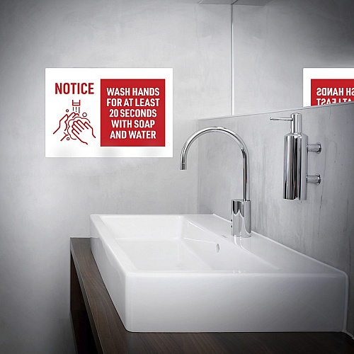Avery&reg; Surface Safe NOTICE WASH HANDS Wall Decals Print/Message "Wash Hands for at Least 20 Seconds" - 7" Width x 10" Height - Rectangular Shape - Water Resistant, Pre-printed, Chemical Resistant, Abrasion Resistant, Tear Resistant, Durable, U (83175)