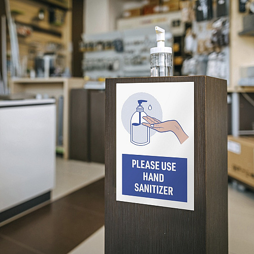Avery&reg; Surface Safe USE HAND SANITIZER Wall Decals Print/Message "Please Use Hand Sanitizer" - 7" Width x 10" Height - Rectangular Shape - Water Resistant, Pre-printed, Chemical Resistant, Abrasion Resistant, Tear Resistant, Durable, UV Resist (83179)