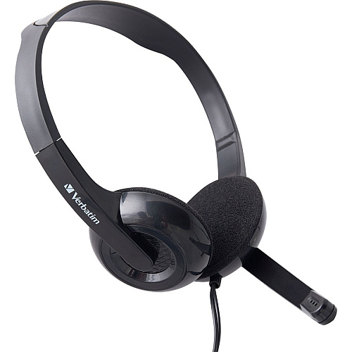 Verbatim Stereo Headset with Microphone Stereo - Mini-phone (3.5mm) - Wired - 32 Ohm - 20 Hz to 20 kHz - Over-the-head - Binaural - Circumaural - 5.74 ft Cable - Omni-directional Microphone (70721)