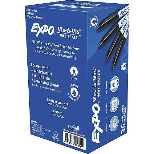 Expo Vis-A-Vis Wet-Erase Markers Fine Marker Point - Black Ink - 36 / Box (2134342)