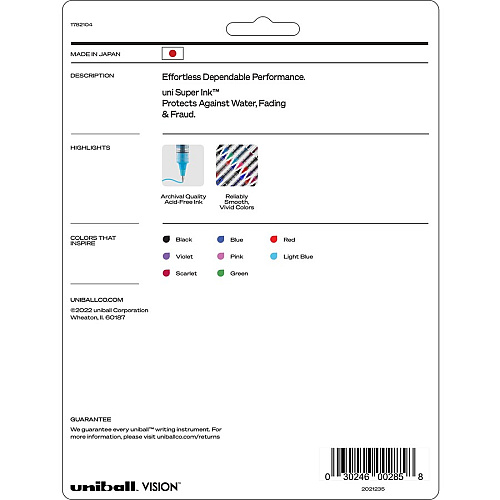 uni-ball uniball&trade; Vision Rollerball Pen 0.7 mm Bold Pen Point - Assorted Ink - Liquid - 8 / Pack (1782104)