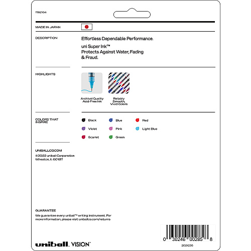 uni-ball uniball&trade; Vision Rollerball Pen 0.7 mm Bold Pen Point - Assorted Ink - Liquid - 8 / Pack (1782104)