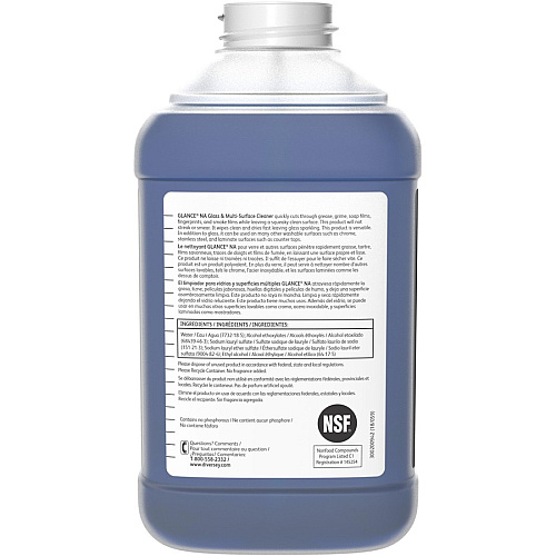 Diversey Glance HC Glass/MultiSurface Cleaner Concentrate - 84.5 fl oz (2.6 quart) - Ammonia Scent - Non-streaking, Quick Drying, Streak-free - Blue Bottle - 1 Each (905779)