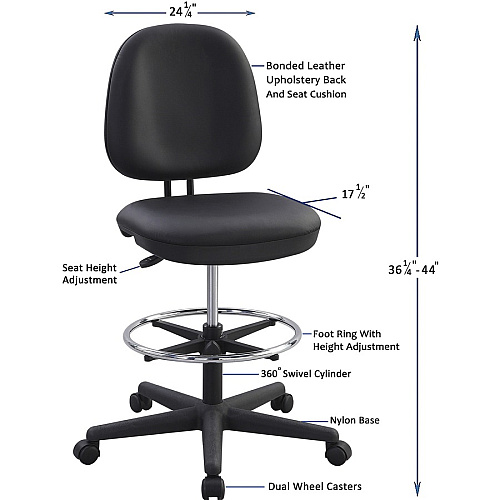 Lorell Contoured Back Stool Vinyl, Plastic Seat Material - Vinyl, Plastic Back Material - 5-star Base - Black - 1 Each (LLR62627)