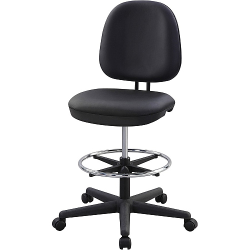 Lorell Contoured Back Stool Vinyl, Plastic Seat Material - Vinyl, Plastic Back Material - 5-star Base - Black - 1 Each (LLR62627)
