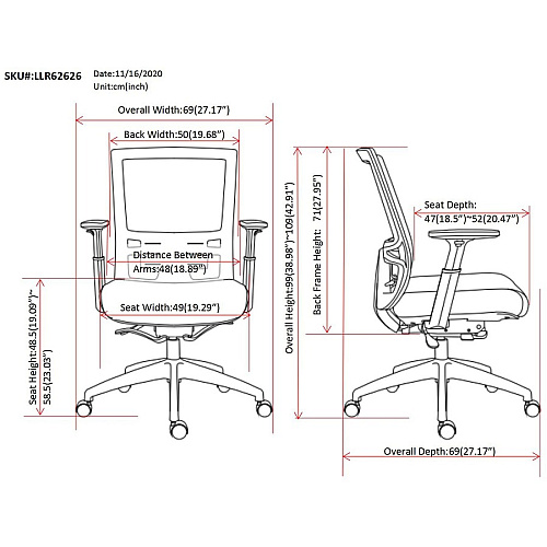 Lorell Mesh Mid-back Office Chair Fabric Seat Material - Mid Back - 5-star Base - Black - 1 Each (LLR62626)