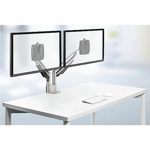 Novus CLU Duo 990+4019+000 Mounting Arm for Monitor - Silver 2 Display(s) Supported - 13" Screen Support - 30 lb Load Capacity - 75 x 100 - Aluminum, Metal, Plastic - 1 Carton (9904019000)
