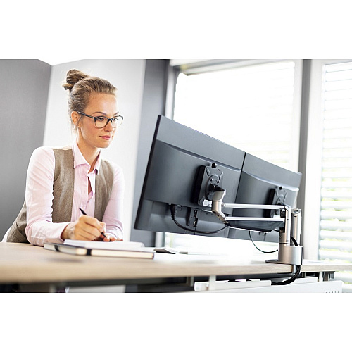 Novus CLU Duo 990+4019+000 Mounting Arm for Monitor - Silver 2 Display(s) Supported - 13" Screen Support - 30 lb Load Capacity - 75 x 100 - Aluminum, Metal, Plastic - 1 Carton (9904019000)