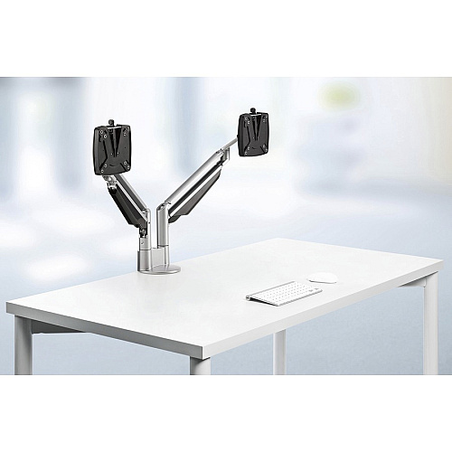 Novus CLU Duo 990+4019+000 Mounting Arm for Monitor - Silver 2 Display(s) Supported - 13" Screen Support - 30 lb Load Capacity - 75 x 100 - Aluminum, Metal, Plastic - 1 Carton (9904019000)