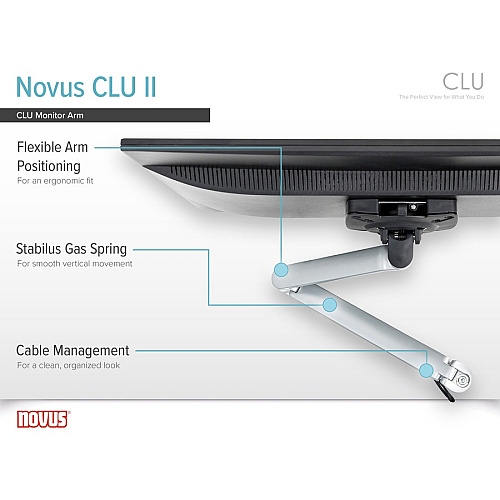 Novus CLU Duo 990+2019+000 Mounting Arm for Monitor - Silver 1 Display(s) Supported - 15 lb Load Capacity - 75 x 100 - Aluminum, Metal, Plastic - 1 Carton (9902019000)