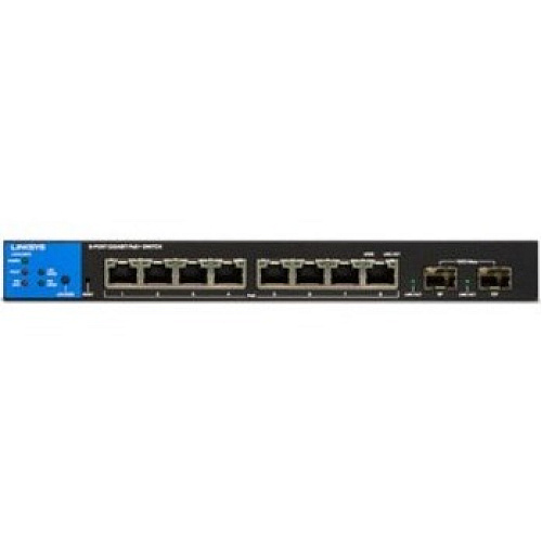 Linksys 8-Port Managed Gigabit PoE+ Switch with 2 1G SFP Uplinks 8 Ports - Manageable - 3 Layer Supported - Modular - 2 SFP Slots - 110 W PoE Budget - Optical Fiber, Twisted Pair - PoE Ports - 5 Year Limited Warranty - TAA Compliant (LGS310MPC)