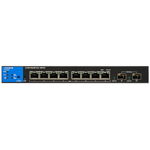 Linksys 8-Port Managed Gigabit PoE+ Switch with 2 1G SFP Uplinks 8 Ports - Manageable - 3 Layer Supported - Modular - 2 SFP Slots - 110 W PoE Budget - Optical Fiber, Twisted Pair - PoE Ports - 5 Year Limited Warranty - TAA Compliant (LGS310MPC)