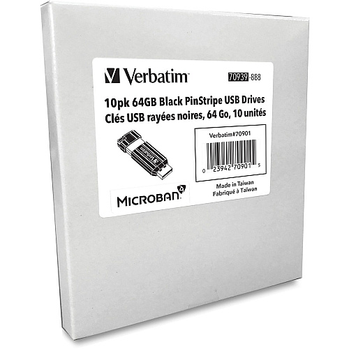 Microban 64GB PinStripe USB Flash Drive - Business 10pk - Black 64 GB - USB 2.0 Type A - Black - 10 / Pack (70901)