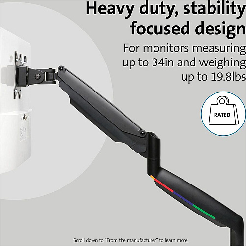 Kensington SmartFit Mounting Arm for Monitor, Curved Screen Display, Flat Panel Display - Black - Landscape/Portrait Height Adjustable - 1 Display(s) Supported - 13" to 34" Screen Support - 19.84 lb Load Capacity - 75 x 75, 100 x 100 - VESA Mount  (59600)