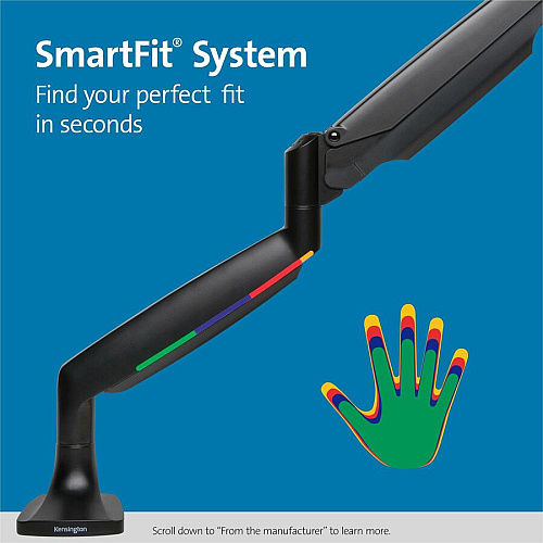Kensington SmartFit Mounting Arm for Monitor, Curved Screen Display, Flat Panel Display - Black - Landscape/Portrait Height Adjustable - 1 Display(s) Supported - 13" to 34" Screen Support - 19.84 lb Load Capacity - 75 x 75, 100 x 100 - VESA Mount  (59600)