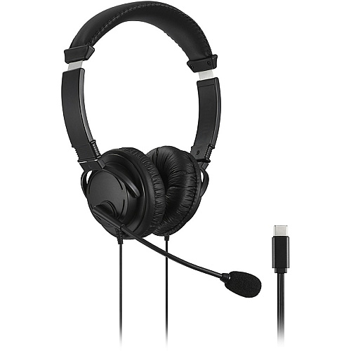 Kensington USB-C Hi-Fi Headphones with Mic Stereo - USB Type C - Wired - Over-the-head - Binaural - Ear-cup - 6 ft Cable - Noise Cancelling Microphone - Noise Canceling - Black (97457)