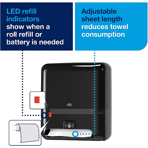 Tork&reg; Matic Hand Towel Roll Dispenser with Intuition Sensor™, Black (5 Touchless, Roll Dispenser - 14.5" Height x 13" Width x 8" Depth - Plastic - Black - Hygienic, Adjustable, Refill Indicator - 1 / Carton 511282)