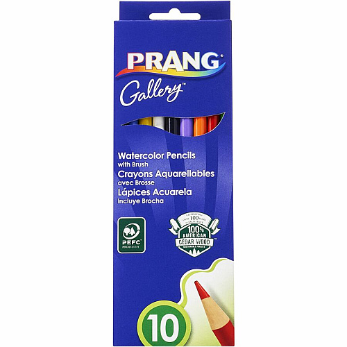 Prang Sharpened Watercolor Pencils Red, Orange, Yellow, Green, Blue, Violet, Light Blue, Black, Brown, White Lead - 10 / Pack (X23650)