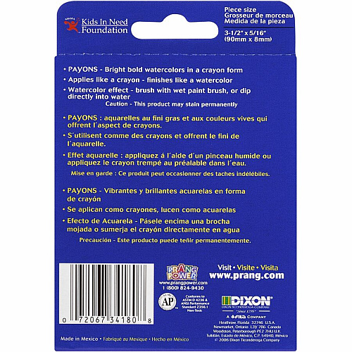 Prang Payons Watercolor Crayons 0.3" Diameter - Multi - 6 / Pack (X34180)