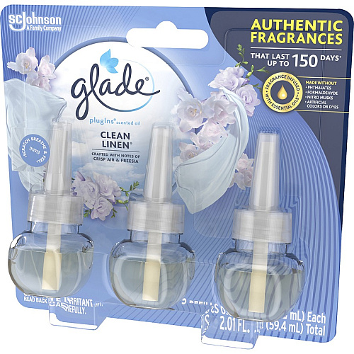 Glade Plug-In Warmers Linen Air Refill Clean Linen - 50 Day - Long Lasting - 3 / Pack (322826)