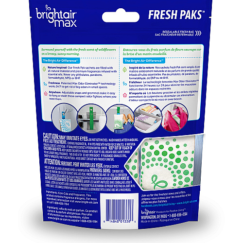 Bright Air Fresh Pak Sachets Meadow Breeze - Odor Neutralizer, Phthalate-free, Paraben-free, Formaldehyde-free, NPE-free, BHT Free - 2 / Pack (900610)