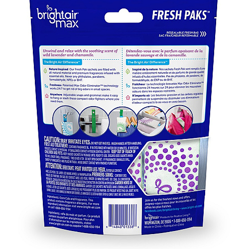 Bright Air Fresh Pak Sachets Wild Lavender - 2 / Pack - Odor Neutralizer, Phthalate-free, Paraben-free, Formaldehyde-free, NPE-free, BHT Free (900611)