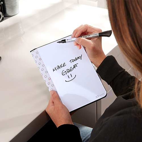 Quartet Portable Glass Dry-Erase Pad 5" (0.4 ft) Width x 8" (0.7 ft) Height - White Tempered Glass Surface - Black Polyethylene Frame - Desktop - Magnetic - 1 Each (Q090GDPB01)