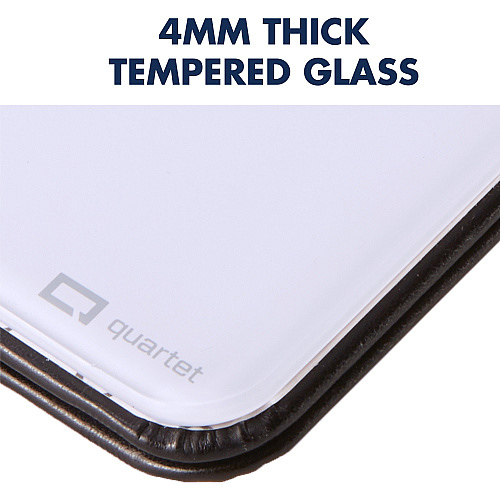 Quartet Portable Glass Dry-Erase Pad 5" (0.4 ft) Width x 8" (0.7 ft) Height - White Tempered Glass Surface - Black Polyethylene Frame - Desktop - Magnetic - 1 Each (Q090GDPB01)